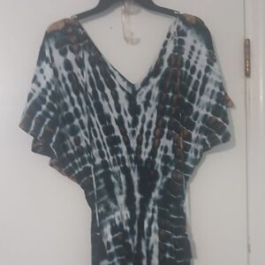 Tiare Hawaii Tie-Dye V-Neck Dress in Teal and Brown